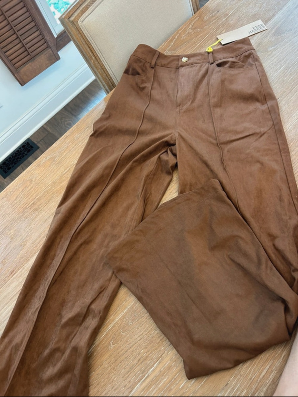 Women's suede  Wide-Leg Pants in Brown